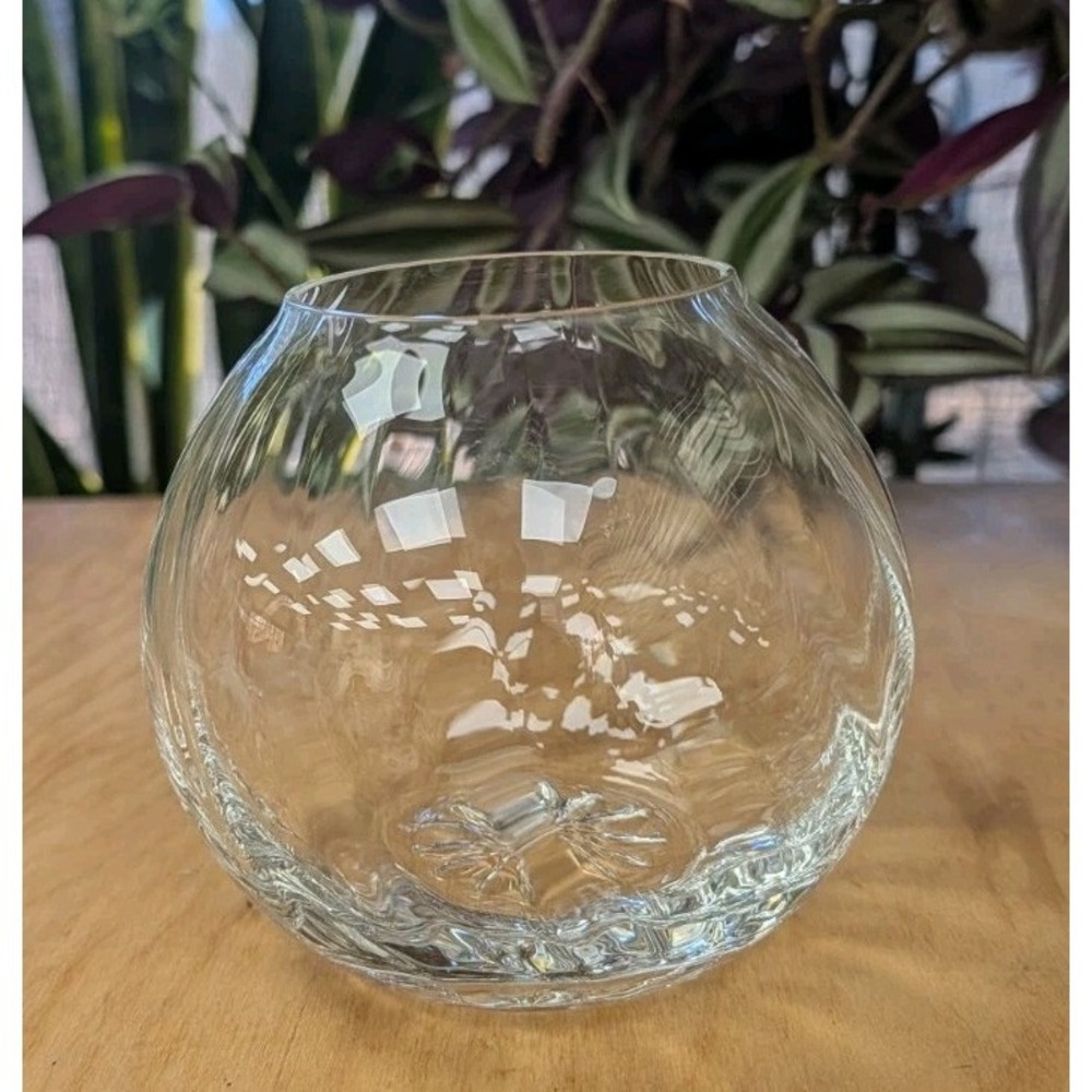 Towle Flower Vase Round 4.5" Height 2.5" Opening Clear Starburst Glass Bowl